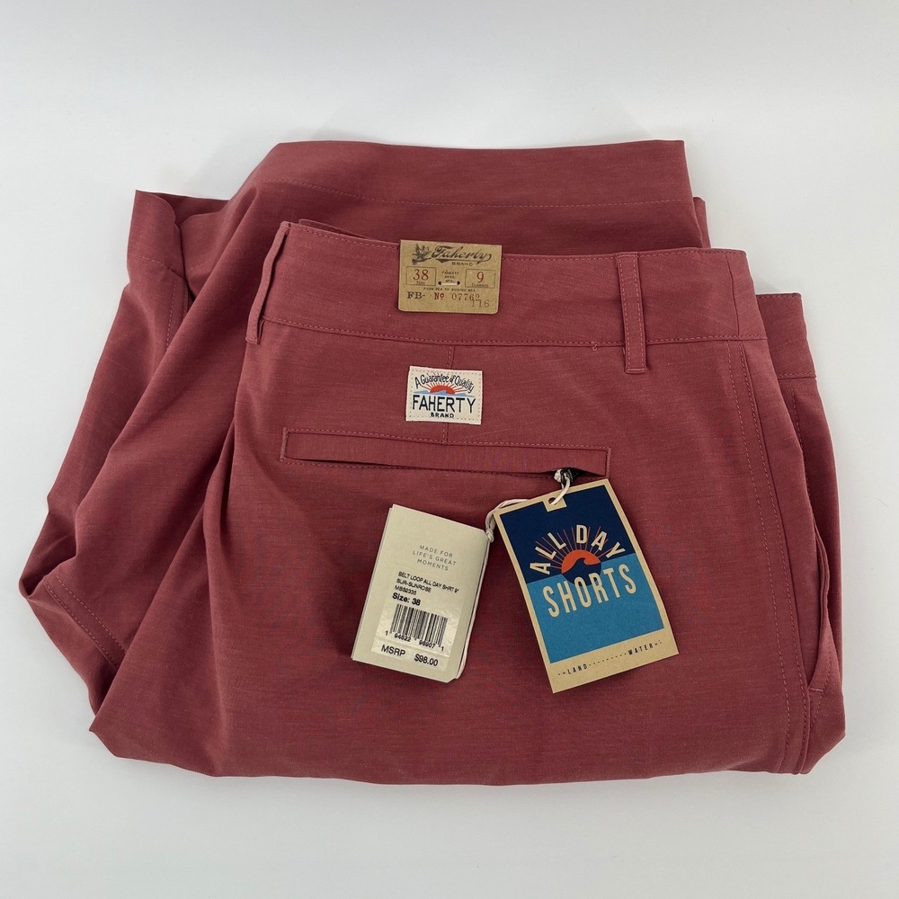 Faherty All Day Shorts Mens 38 Sunrose Pink Hybrid Quick Dry 9 Inch MBS2335